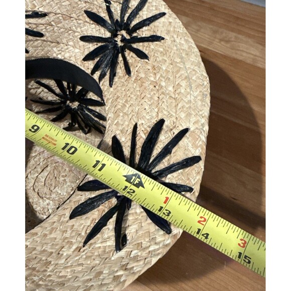 Kate Spade Raffia Daisy Flower Bucket Hat Sunhat Black/ Natural One Size - Picture 6 of 8